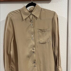100% Silk Beige Button-Up Blouse